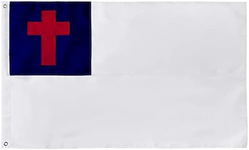 Христијанско знаме 3x5 стапки, тешки везени христијански знамиња за отворено, христијанство Велигденско вкрстено знаме Исус