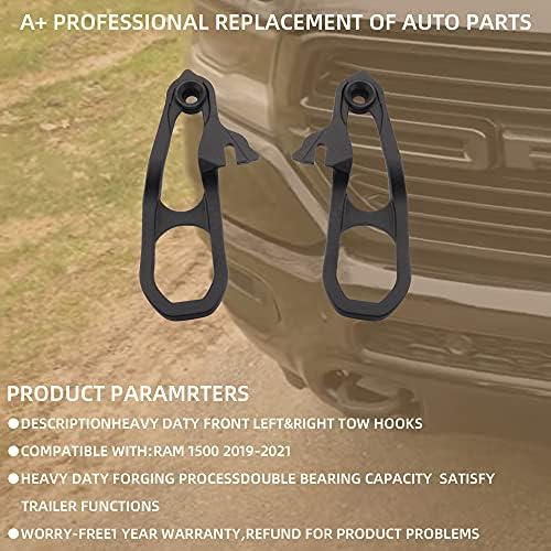 Dasbecan Heavy Duty Front Left & Right Black Tow Hooks Compatible with Ram 1500 2019 2020 2021 2022 Replaces 82215268AB 68272945AB 68272944AB