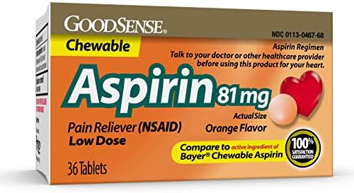 Goodsense Aspirin 81 mg Releaver Filver Tablets, аспирин со мала доза, вкус на портокал