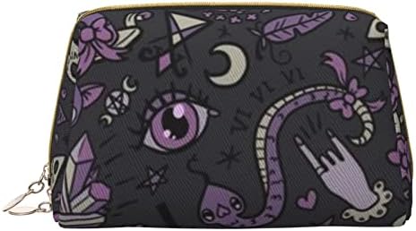 Ффекс Виолетова Црна Готска Плашлива Кожна Козметичка Торба, Пренослива Козметичка Торба Со Голем Капацитет, Лесна За Пристап