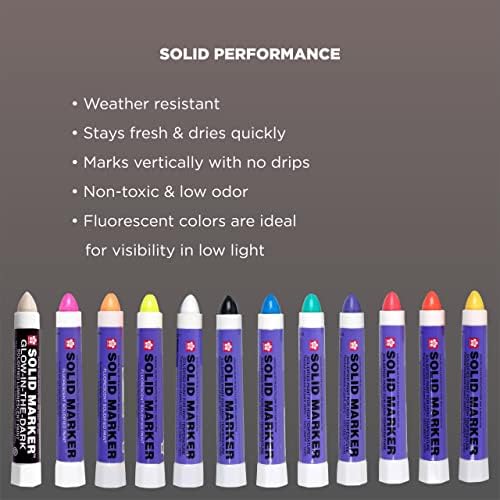 Солидни маркери на боја на Сакура - 12 разновидни постојани пенкала за боја на маркер - 2 црни маркери, 7 разновидни бои и 3 флуоресцентни
