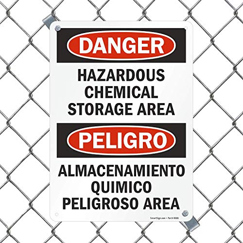 SmartSign 14 x 10 инчи „Опасност - опасна област за складирање на хемикалии“ двојазичен знак на ОСХА, дигитално печатен, пластика од 55