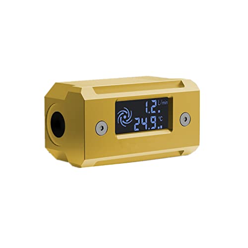 Термометар на проток на дигитален дисплеј, мерач на проток на вода LED дигитален термометар за ладење на вода G1/4 мерач на проток на конец