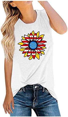 На 4-ти јули резервоарот за кошули врвови за жени во САД знамето летни обични маички без ракави starsвезди шарени патриотски резервоар