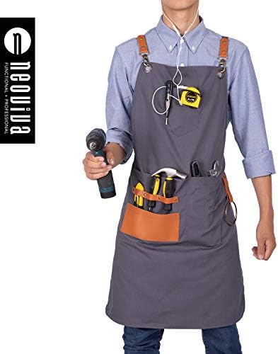 Алатка Neoviva Canvas алатка престилка за мажи и жени со џебови, тешки престижни престилки за работа за продавница BBQ