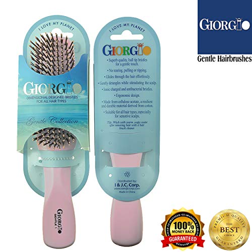 Giorgio gio1p розова 7,75 инчи нежна четка за коса Detangler за мажи и деца. Меки влакна за чувствителна скалп. Влажно и суво за сите типови