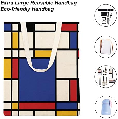 Wengbeauty Canvas Tote Bag Mondrian стил обоен карирана шема на рамената торба за еднократно намирници за купување кеси за купување на