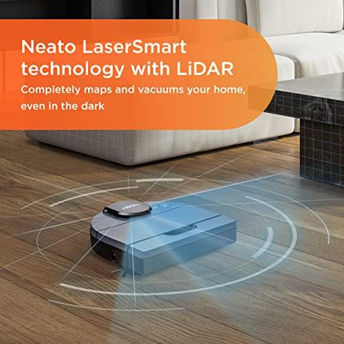 Neato D10 Интелигентен Робот Правосмукалка-LaserSmart Nav, Паметни Мапирање, Чистење Зони, WiFi Поврзани, 300-Мин Траење, Моќен