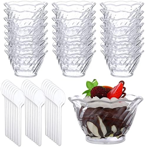 48 Парчиња 5 мл Пластични Чаши За Десерт Со Лажици Поставени Јасни Мали Чинии За Сладолед За Еднократна Употреба Мини Вител Во Форма