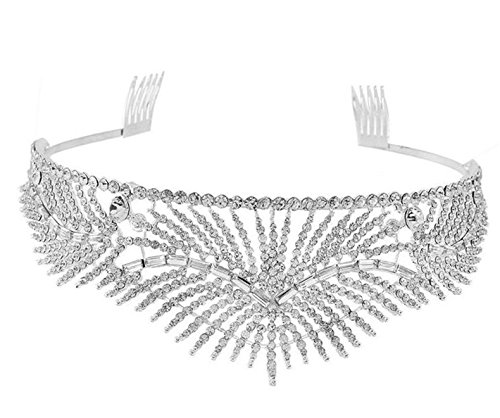 Wiipu Сончева светлина Свадба невестинска кристал Rhinestone Combs Combs Crown, дијаметар од 5,9