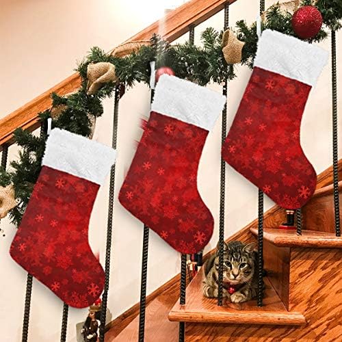 Божиќни чорапи Божиќни снегулки црвени класични персонализирани големи декорации за порибување за семејни сезонски празници Декор 1 пакет, 17,7