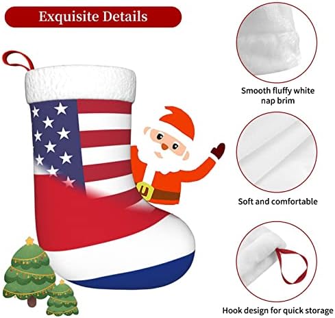 Американско знаме и знаме на Костарика знаме Божиќни чорапи, подароци за одмор на Божиќни празници за украси за семејни празници 18-инчни