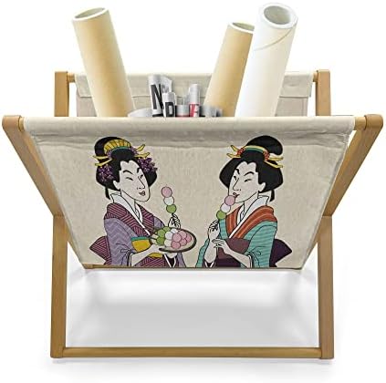 Амбесон Укијо-е списание и носител на книги, слика на жени во Кимоно јадат митараши данго јапонска локална храна, канцеларија за дневна соба