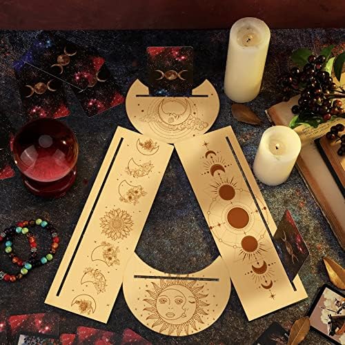 Youyole 4 парчиња дрвен држач за стоење на тарот картичка, вклучете 2 парчиња правоаголна таритска картичка и 2 парчиња месечина во форма
