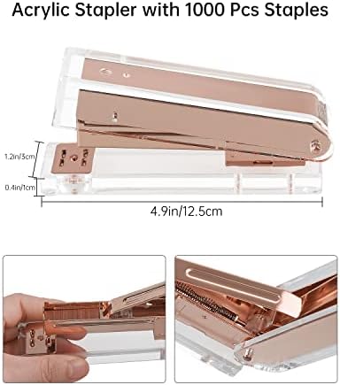Комплет за додатоци на Moocci Desk Rose Gold Acrylic Stapler Set акрилна лента диспензерот акрилен отцип на делот со 1000 парчиња 26/6