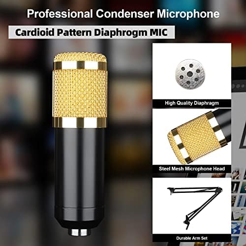 Студио Кондензатор USB микрофон компјутерски комплет за микрофон со прилагодлива монтажа на држачи за ножици, за компјутерско снимање на компјутерски