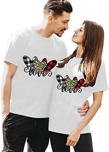 Znne Маици за појавување на маици за двојки за жени блуза Денот на в Valentубените кратки ракави, loveубовни печатени манжетни за