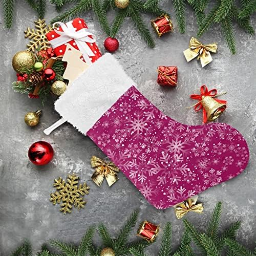 Алаза Божиќни чорапи Божиќни снегулки розови класични персонализирани големи декорации за порибување за семејни сезонски празници Декор 1 пакет,