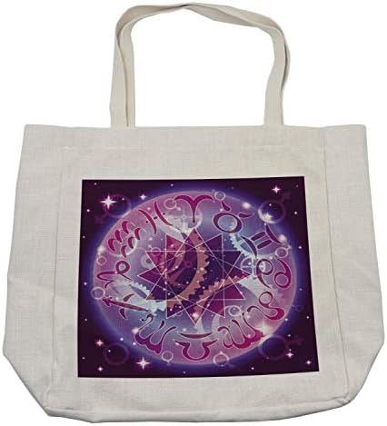 Торба за шопинг на Амбесон Астрологија, Зодијак Круг во вселената со апстрактни родови знаци Центар за облици на starвезди, еколошка торба за