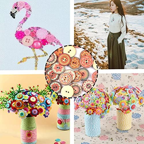 Продавница Еванда 300 парчиња мешани случајни насликани цвеќиња од цвеќиња од 2 дупки дрвени дрвени копчиња за шиење занаети DIY проекти