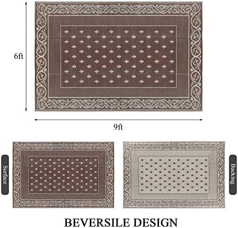 Pauwer 6'x9 'на отворено килими реверзибилни душеци, пластичен килим од слама, водоотпорен килим со лесна површина, голем кат и килим за RV,