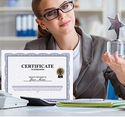 300 Листови Сертификат Хартија со Сина Граница 8.5 х 11 Инчи Сертификат Празна Хартија Масовно Писмо Големина Диплома Хартија