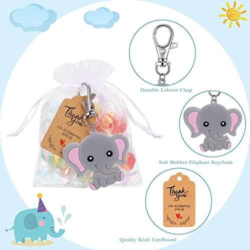 30 Комплети Услуги За Враќање На Туш За Бебиња Вклучуваат Приврзоци За Слонови Торби За Органза И Ви Благодариме Крафт Таг Сувенири За Туширање