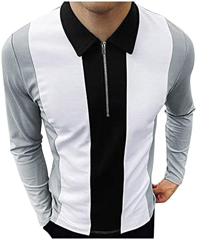 Zdfer Zipper Polo кошули за мажи, крпеница со вртење на јака со долги ракави маички деловни обични врвови за работа за работа