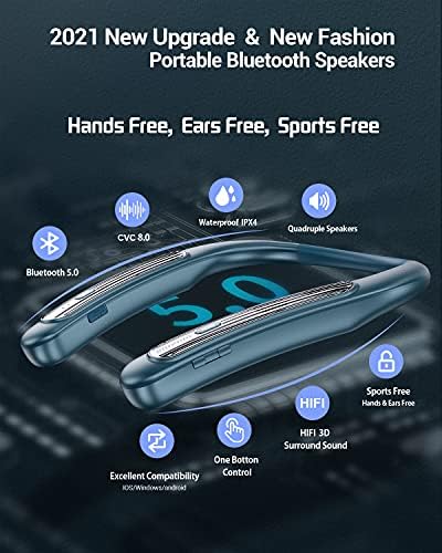 Bluenin Преносен носат звучни звучници на Bluetooth, Bluetooth Bluetooth, безжичен звучник за јака CVC 8.0 Откажување на бучава 3Д