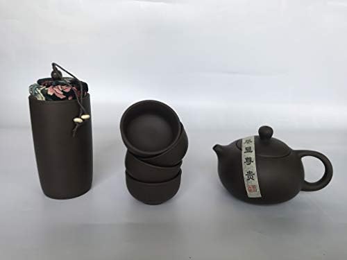Tangrenjie керамички кинески конгфу чај сет преносен чај за патувања поставува порцелан кафеав чајник, запечатен чај канистер,