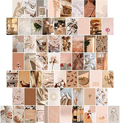60 парчиња беж естетски постери за слики за wallиден колаж Бохо wallиден колаж естетски слики просторија декор за тинејџерски девојки естетска