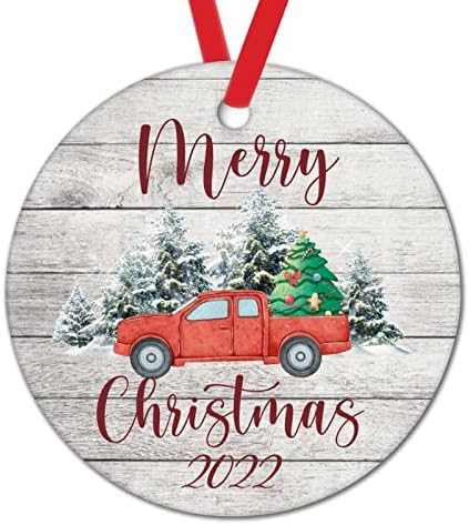 Божиќни украси за деца Среќни Божиќни фарми Камион Керамички Божиќни украси Продолжете со црвен камион Гроздобер смешен Божиќ што виси