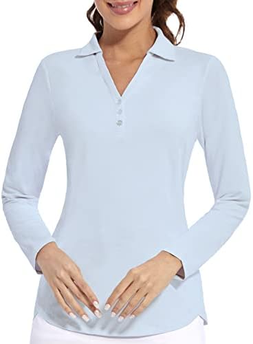 Женска поло маица 3/4 долги ракави голф Брзи суви маици upf 50+ атлетски необични работи за врвови за жени