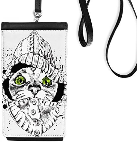 Џемпер бела мачка глава заштити животински миленичиња lубовник телефонски паричник чанта што виси мобилна торбичка црн џеб
