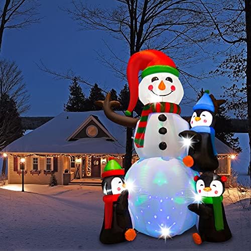 Aitlams Божиќни украси за снежни спонзори, 6ft blow Up Outdoor Xmas Decoration со диско ротирачки LED светла симпатична пингвини