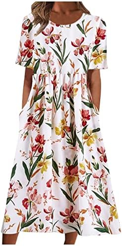 Maseенски пролетен мода 2023 година, женски летен обичен мода печатен краток ракав 2022 o-reck џеб фустан