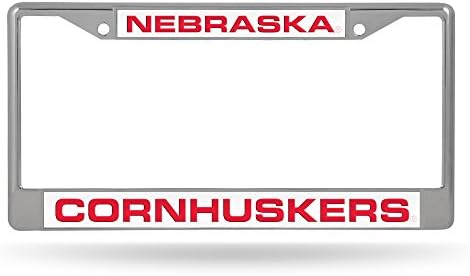 NCAA Nebraska Cornhuskers - Бело вметнување ласерско исечено вклопено стандардна рамка за регистарска табличка со хромира