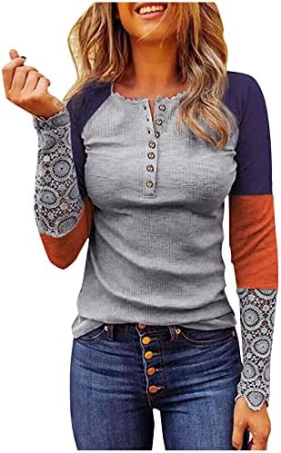 Влечење за жени случајна едноставна основна маица класична ретро кошула со долги ракави џемпери од џемпери на маици Хенли маици