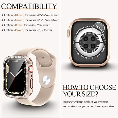 Готон 2 во 1 водоотпорен случај на блинг за Apple Watch Series 8 & Series 7 41mm Заштитник на екранот, жени сјајни дијамантски ринестони браник