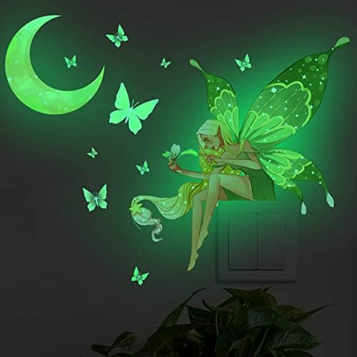 Сјај Во Темна Пеперутка Бајка Ѕид Налепница Прозрачна Цртан Филм Цвет Самовила Принцеза Месечината Пеперутки Светлината Прекинувач