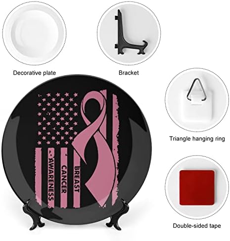 Американско Знаме Свест За Рак На Дојка Керамичка Коска Кина Декоративни Плочи Со Штанд Виси Орнаменти Вечера Плочи
