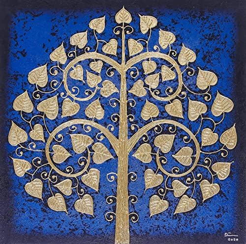 Новика сини лисја и дрвја народни уметнички слики сликање од Тајланд „Сина ноќ свето дрво“