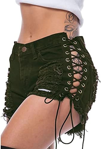 Исечете ги плен шорцевите за жени секси лигави ниски половини суровини од полите, жешки панталони странични чипка на фармерки