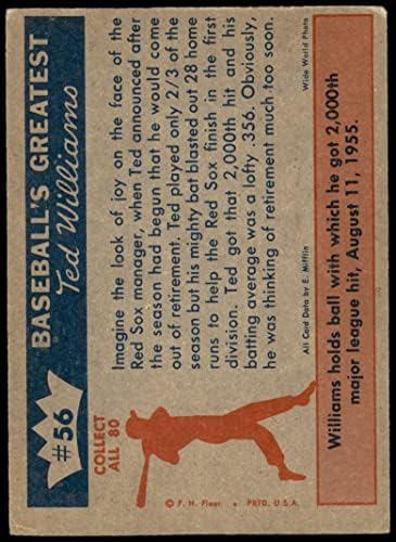 1959 Флеер 56 2.000 -та главна лига го погоди Тед Вилијамс Бостон Ред Сокс ВГ Ред Сокс