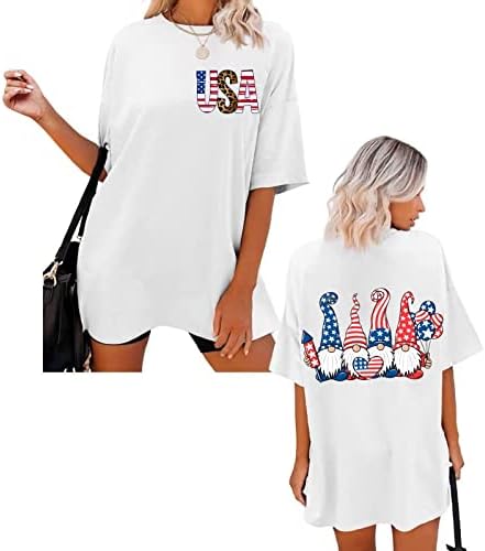 Плус големина летна облека за жени, графичко печатење со тркалезен врат со кратки ракави кошули женски кошули плус големина