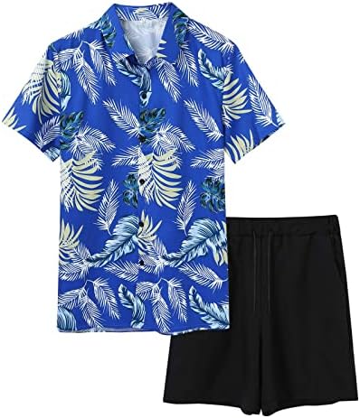 2 парчиња облека Облеки за мажи лапл гроздобер хавајски кошула и кратки комплети цветни туѓи тренери за спортска облека на Хаваи
