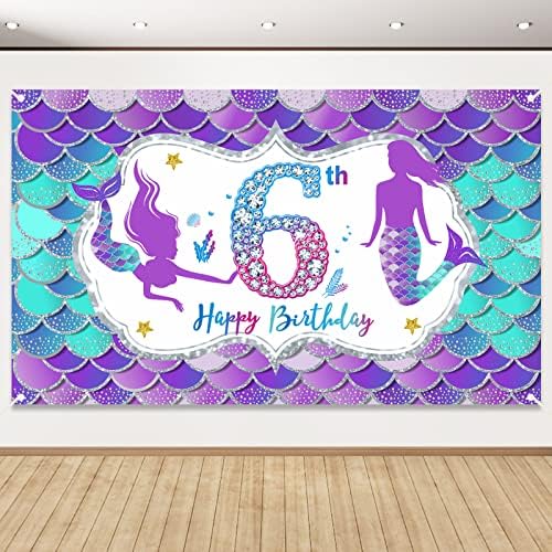Сирена роденденски банер украси за девојчиња за бебиња, мала сирена тематска среќна роденденска позадина забава, сирена 2 -ри под морето 2 декор