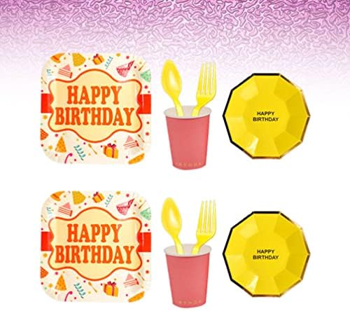 Абоофан прибор за јадење сет среќен роденден печатена храна плоча за еднократна употреба сок од сок од сок од рамна вечера