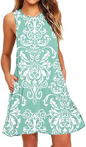 Женски фустани Тропски печати за печатење на плажа цветни маички санки бохо -резервоар фустан летен проток фустан со џебови