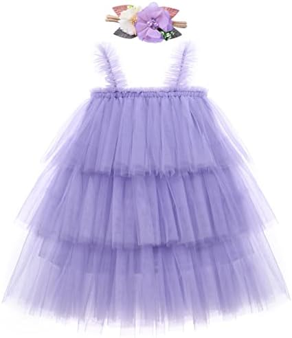 Девојче девојче Тул Туту фустан, девојки за девојчиња за деца, без ракави фустани, принцеза сундеса со цветна лента за глава